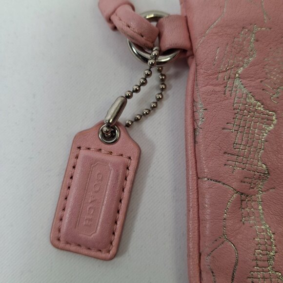 COACH Coral Pink Floral Wristlet Pouch Wallet Silvertone Hardware 6.25 x 4.25 in - Picture 5 of 7